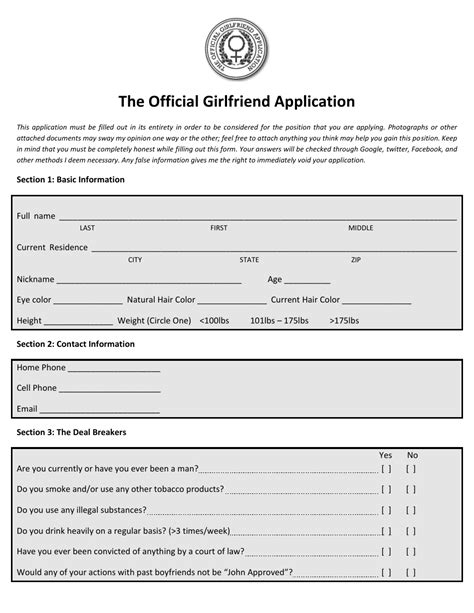 boyfriend/ girlfriend application|Official Girlfriend Application Form (Free Download)